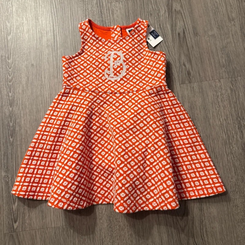 Janie and Jack Sz. 17-24M Orange & White print Sleeveless Dress  B monogram  NWT